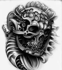 Bio-Mechanical Skull LIMITED-EDITION Custom Flash or Temporary Tattoos