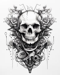Bio-Mechanical Skull and Roses LIMITED-EDITION Custom Flash or Temporary Tattoos